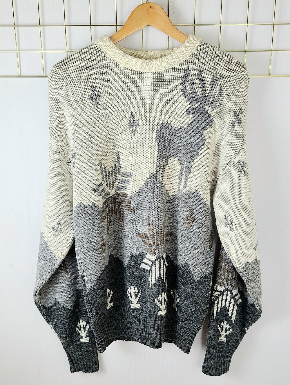 NWT Le Tigre Nordic Lites Made In USA Knit Wool Blend Vintage Crewneck Sweater